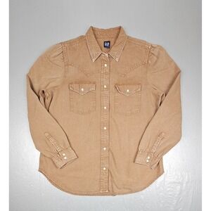 Vintage Gap Denim Shirt Mens XL Brown Pearl Snap Long Sleeve Western Cowboy